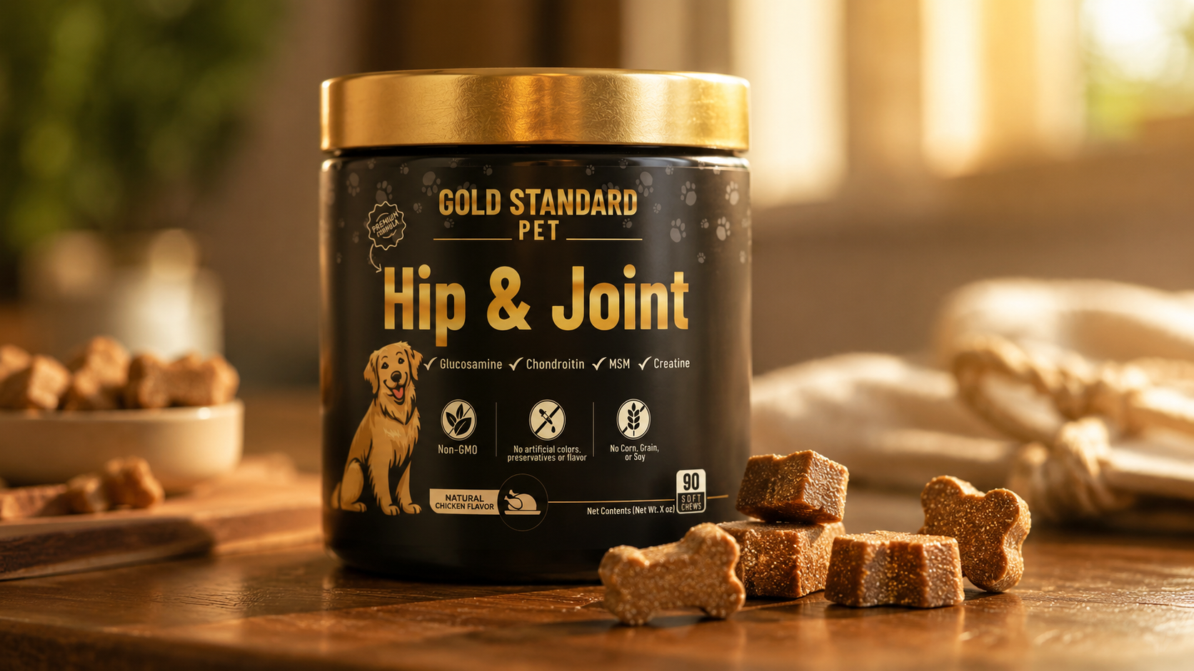 Gold Standard Pet Hip and Joint chews jar with soft chews