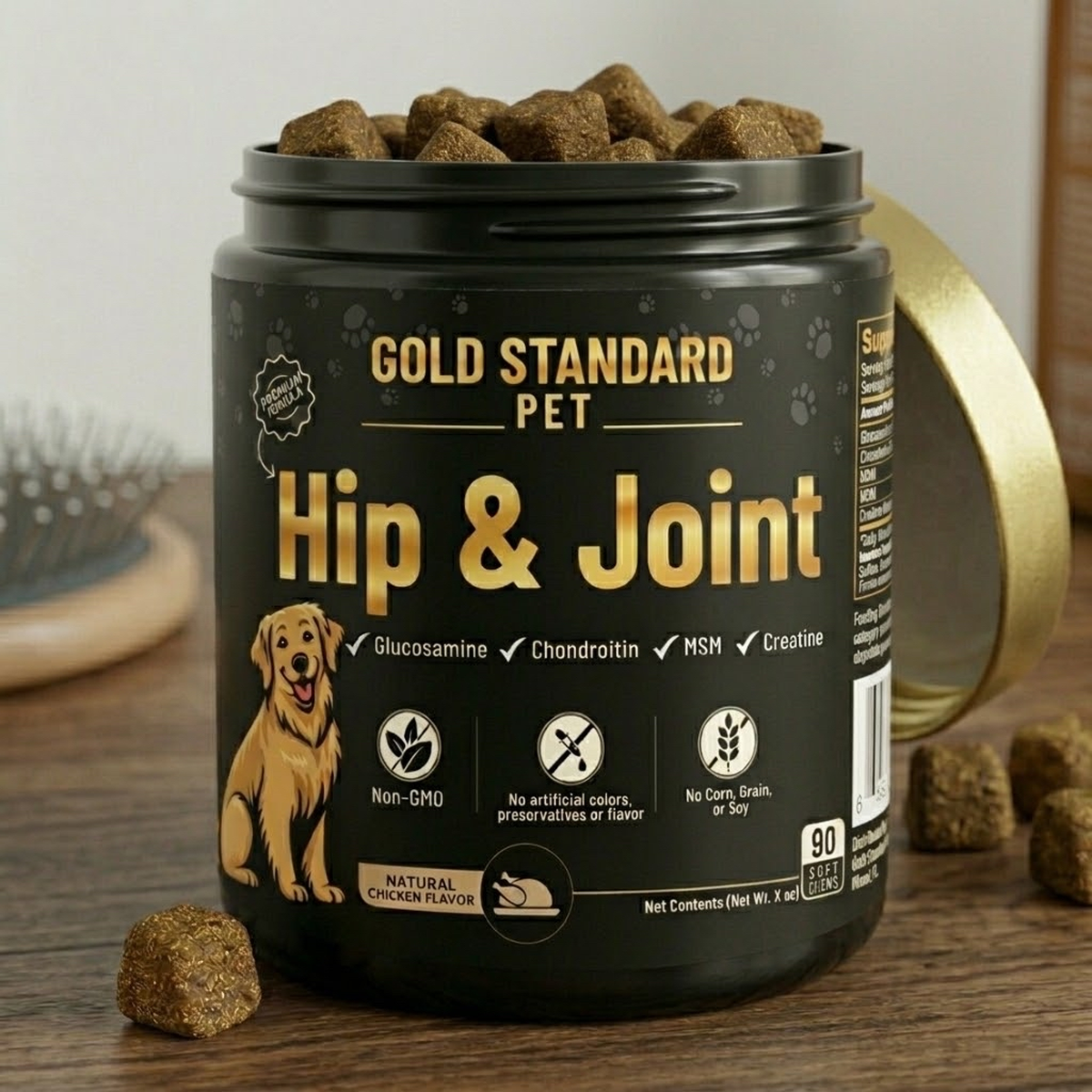 Open jar with soft chews visible